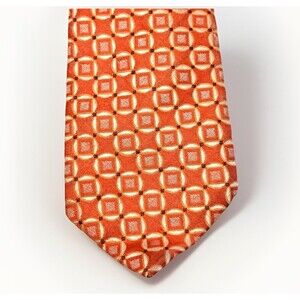 Canali 100% Silk Necktie Orange Medallion Geometric Made in Italy Luxury Tie